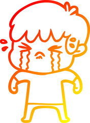 warm gradient line drawing cartoon boy crying