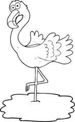 black and white cartoon flamingo