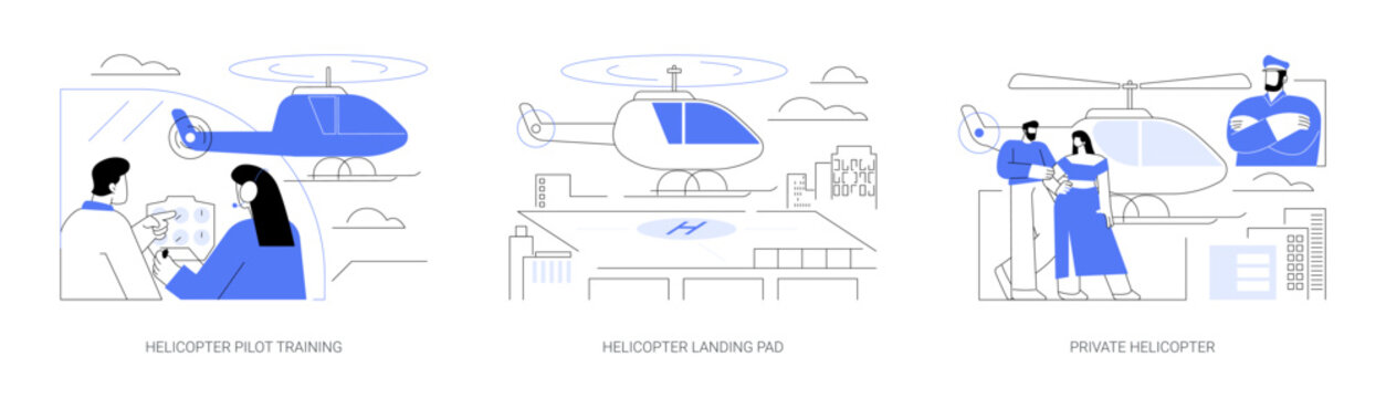 Helicopters for business or private use abstract concept vector illustrations.