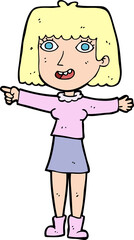 cartoon happy woman pointing