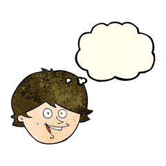 cartoon happy boy face with thought bubble