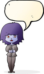 cartoon vampire woman with speech bubble