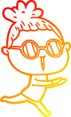 warm gradient line drawing cartoon woman wearing spectacles