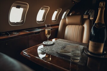 Fototapeta na wymiar Private Jet Interior Luxury Design, White Seats