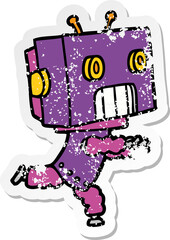 distressed sticker of a cartoon robot