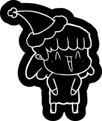 cartoon icon of a woman wearing santa hat