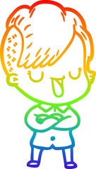 rainbow gradient line drawing cute cartoon girl with hipster haircut