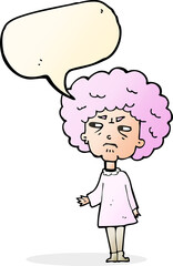 cartoon old lady with speech bubble
