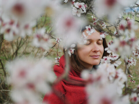 Woman under sakura portrait