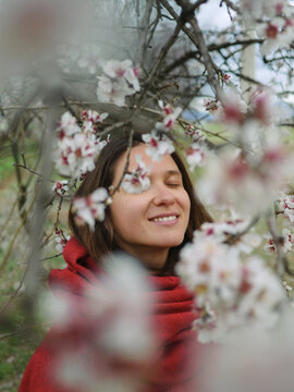 Woman under sakura portrait