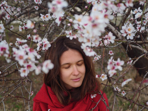 Woman under sakura portrait