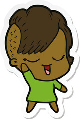 sticker of a happy cartoon girl