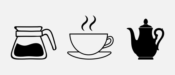 isolated black silhouette of a coffee, vector collection