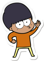 sticker of a nervous cartoon boy