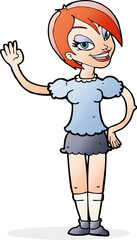 cartoon waving woman