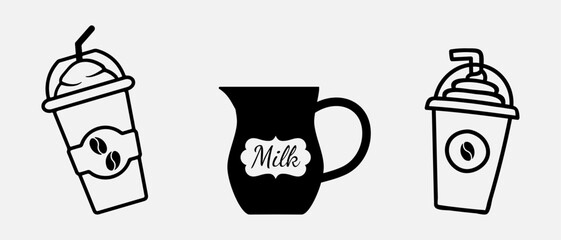 isolated black silhouette of a coffee, vector collection