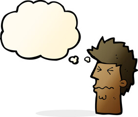cartoon stressed out face with thought bubble