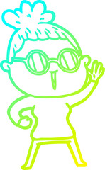 cold gradient line drawing cartoon woman wearing spectacles