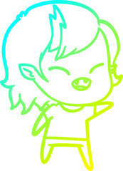 cold gradient line drawing cartoon laughing vampire girl