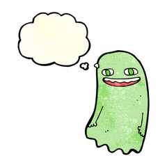 funny cartoon ghost with thought bubble