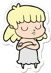 sticker of a cartoon indifferent woman