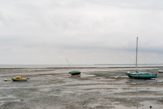 Low tide beach with boat