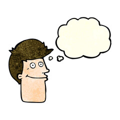 cartoon smiling man with thought bubble