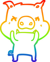 rainbow gradient line drawing angry cartoon pig