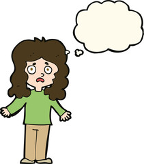 cartoon worried woman with thought bubble