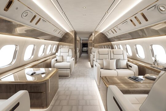 Private Jet Interior Luxury Design, White Seats