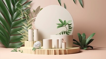 Obraz premium Podium in tropical forest for product presentation. ai generative.