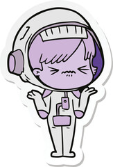 sticker of a confused cartoon space girl