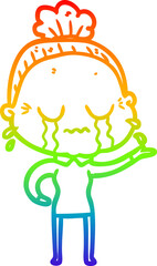 rainbow gradient line drawing cartoon crying old lady