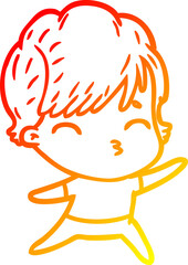 warm gradient line drawing cartoon woman thinking