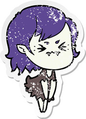 distressed sticker of a annoyed cartoon vampire girl