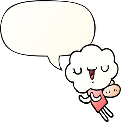 cute cartoon cloud head creature and speech bubble in smooth gradient style