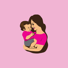  mother takes baby silhouette drawing vector illustration