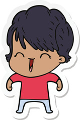 sticker of a cartoon laughing woman