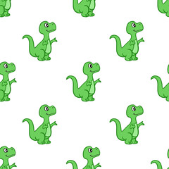 Pattern with cute green dinosaur 