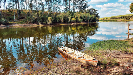 Beautiful landscape in the interior of sao paulo brazil, in this place it is possible to see a boat which is the only means of transport in the place.