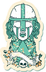 crying orc fighter character face with natural one D20 roll illustration