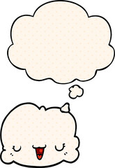 cute cartoon cloud and thought bubble in comic book style