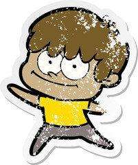 distressed sticker of a happy cartoon man