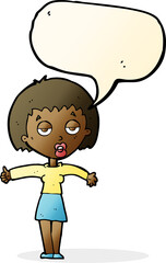 cartoon bored woman with speech bubble