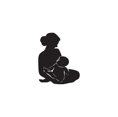  moms taking baby silhouette drawing vector artwork illustration
