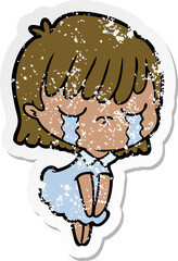 distressed sticker of a cartoon woman crying