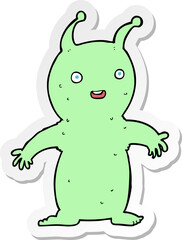 sticker of a cartoon happy little alien