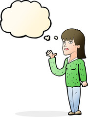 cartoon woman explaining with thought bubble