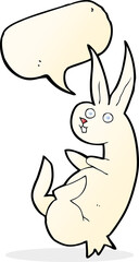 cue cartoon rabbit with speech bubble