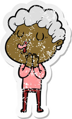 distressed sticker of a cartoon man singing